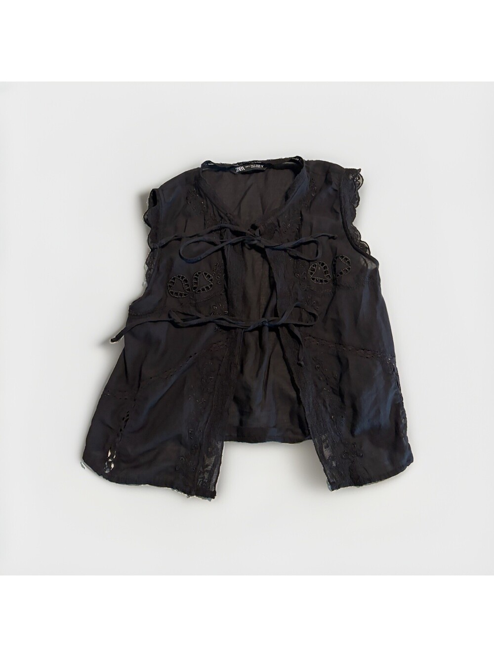 ZARA Lace Tie Front Festival Open Vest Black Size Small